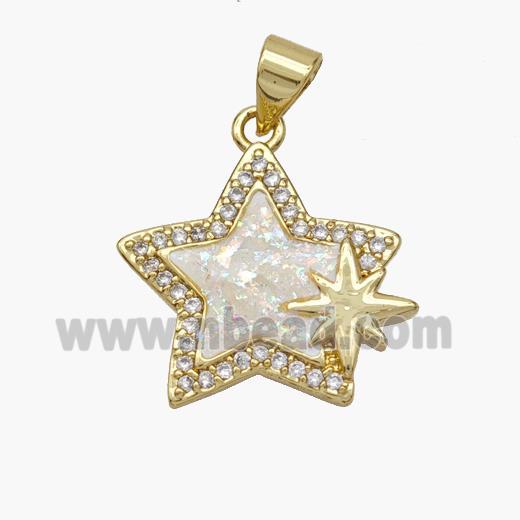 Copper Star Pendant Pave Fire Opal Zirconia 18K Gold Plated