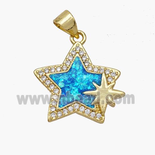 Copper Star Pendant Pave Fire Opal Zirconia 18K Gold Plated