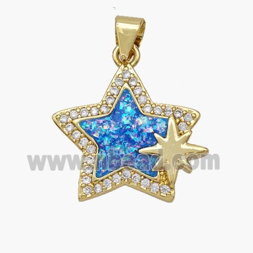 Copper Star Pendant Pave Fire Opal Zirconia 18K Gold Plated