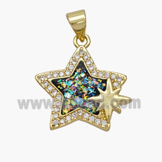 Copper Star Pendant Pave Fire Opal Zirconia 18K Gold Plated