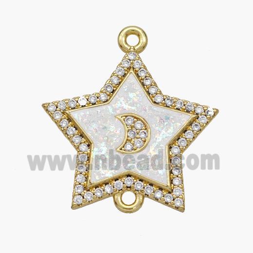 Copper Star Connector Pave Fire Opal Zirconia Moon 18K Gold Plated