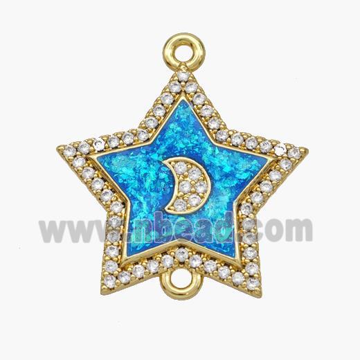 Copper Star Connector Pave Fire Opal Zirconia Moon 18K Gold Plated