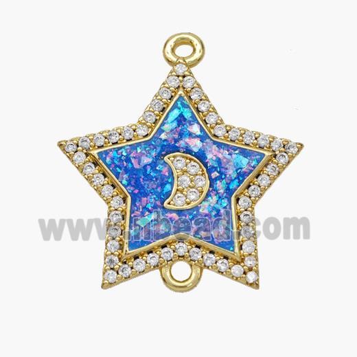 Copper Star Connector Pave Fire Opal Zirconia Moon 18K Gold Plated