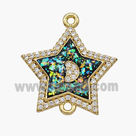 Copper Star Connector Pave Fire Opal Zirconia Moon 18K Gold Plated