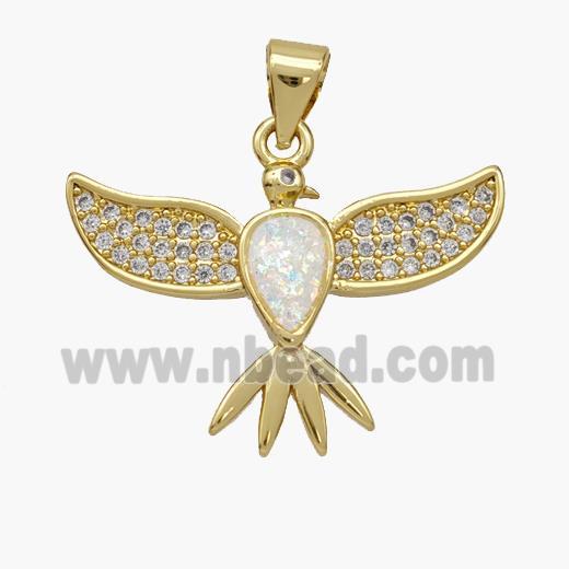 Copper Eagle Pendant Pave Fire Opal Zirconia Hawk 18K Gold Plated