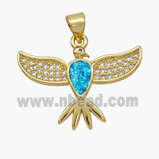 Copper Eagle Pendant Pave Fire Opal Zirconia Hawk 18K Gold Plated