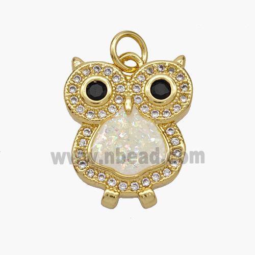 Copper Owl Pendant Pave Fire Opal Zirconia 18K Gold Plated