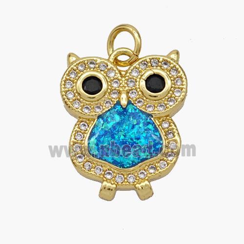 Copper Owl Pendant Pave Fire Opal Zirconia 18K Gold Plated