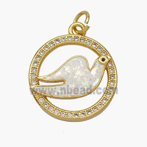 Copper Doves Pendant Pave Fire Opal Zirconia Birds 18K Gold Plated