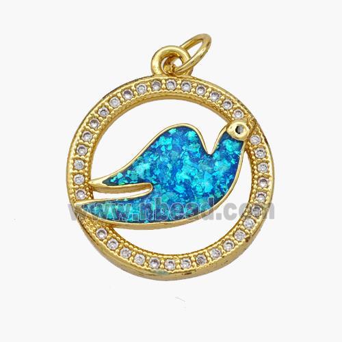 Copper Doves Pendant Pave Fire Opal Zirconia Birds 18K Gold Plated