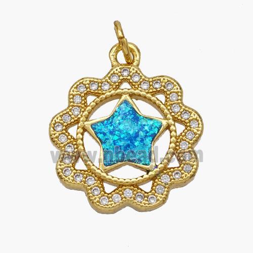 Copper Star Pendant Pave Fire Opal Zirconia Flower 18K Gold Plated