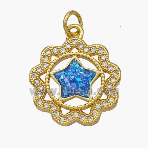 Copper Star Pendant Pave Fire Opal Zirconia Flower 18K Gold Plated