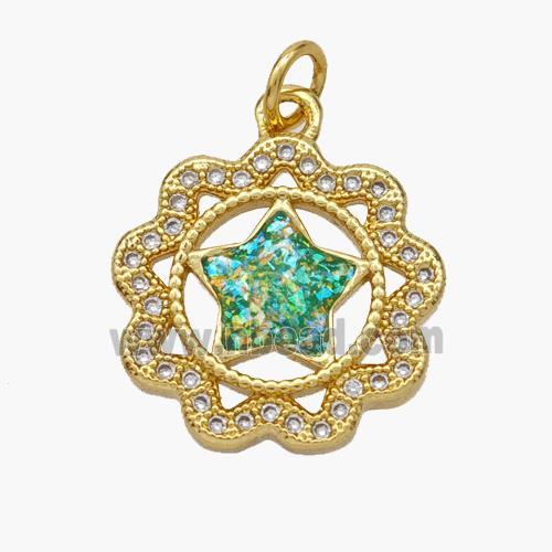 Copper Star Pendant Pave Fire Opal Zirconia Flower 18K Gold Plated