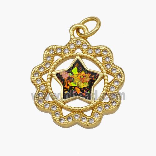 Copper Star Pendant Pave Fire Opal Zirconia Flower 18K Gold Plated