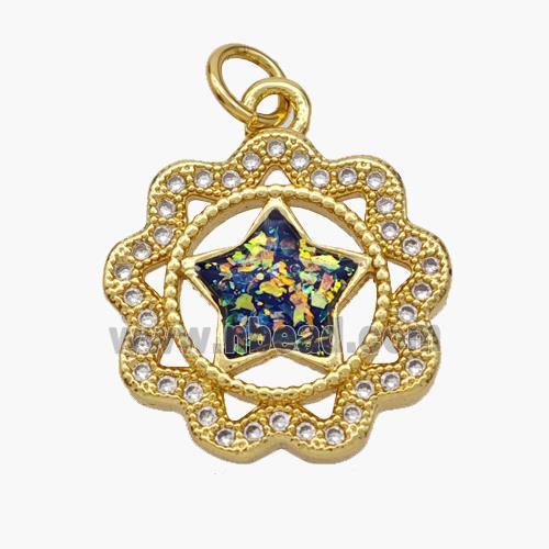 Copper Star Pendant Pave Fire Opal Zirconia Flower 18K Gold Plated