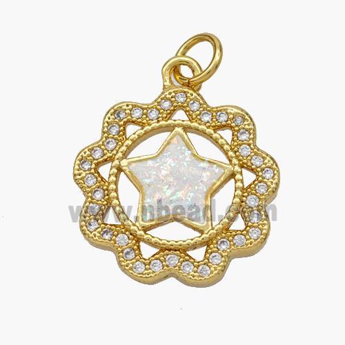 Copper Star Pendant Pave Fire Opal Zirconia Flower 18K Gold Plated