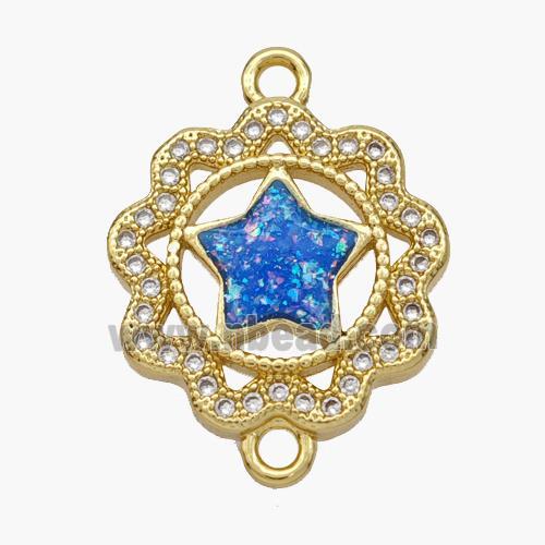 Copper Star Connector Pave Fire Opal Zirconia Flower 18K Gold Plated