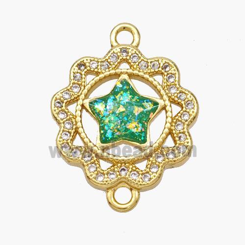 Copper Star Connector Pave Fire Opal Zirconia Flower 18K Gold Plated