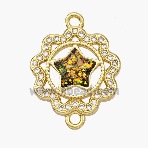 Copper Star Connector Pave Fire Opal Zirconia Flower 18K Gold Plated