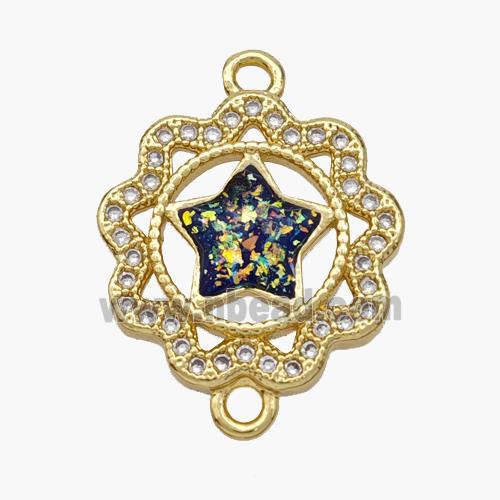 Copper Star Connector Pave Fire Opal Zirconia Flower 18K Gold Plated