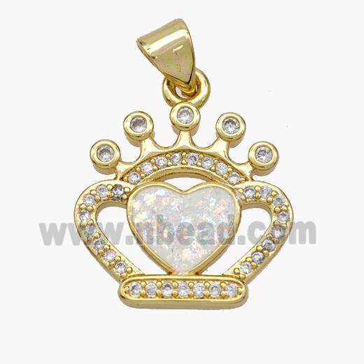 Copper Crown Heart Pendant Pave Fire Opal Zirconia 18K Gold Plated