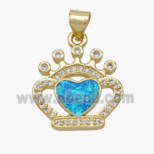 Copper Crown Heart Pendant Pave Fire Opal Zirconia 18K Gold Plated