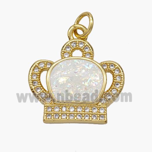 Copper Crown Pendant Pave Fire Opal Zirconia 18K Gold Plated