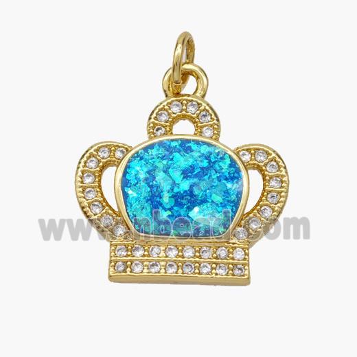 Copper Crown Pendant Pave Fire Opal Zirconia 18K Gold Plated