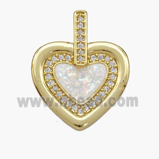 Copper Heart Pendant Pave Fire Opal Zirconia 18K Gold Plated