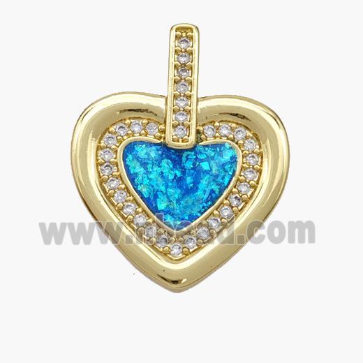 Copper Heart Pendant Pave Fire Opal Zirconia 18K Gold Plated