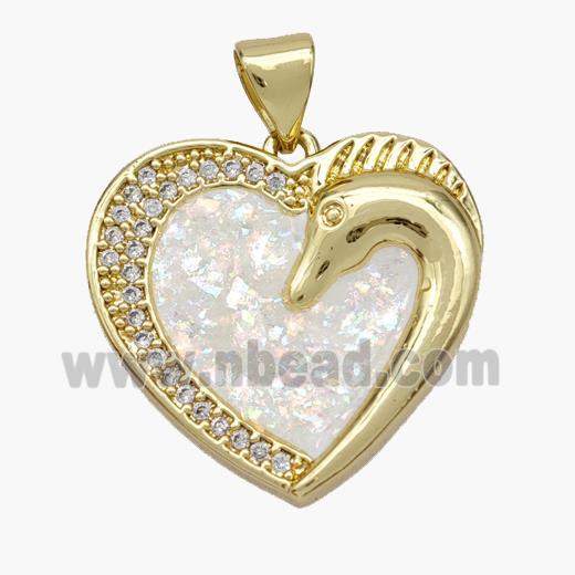 Copper Heart Pendant Pave Fire Opal Zirconia Swan 18K Gold Plated