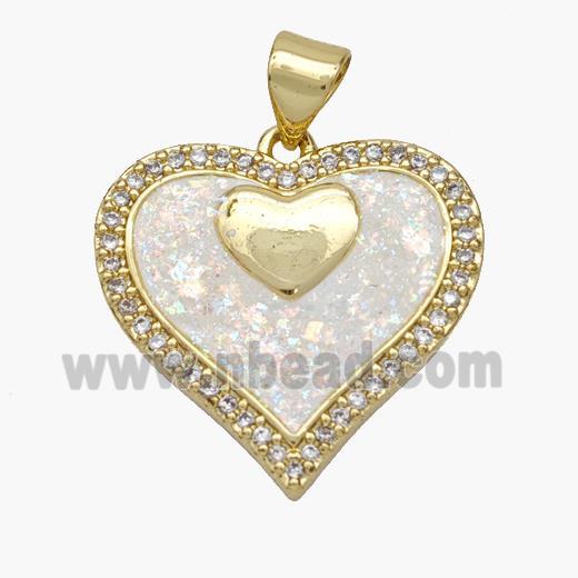 Copper Heart Pendant Pave Fire Opal Zirconia 18K Gold Plated