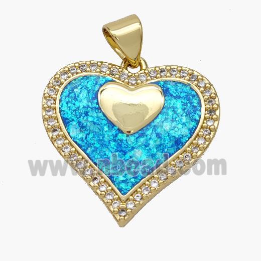 Copper Heart Pendant Pave Fire Opal Zirconia 18K Gold Plated