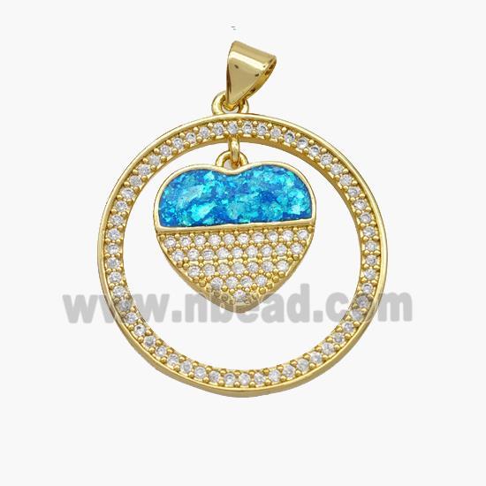 Copper Heart Pendant Pave Fire Opal Zirconia Circle 18K Gold Plated