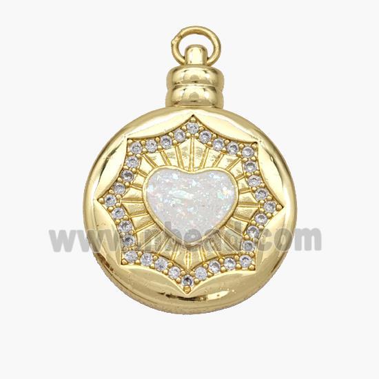 Copper Heart Pendant Pave Fire Opal Zirconia Circle 18K Gold Plated