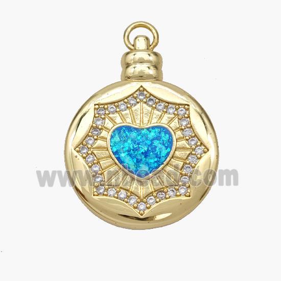 Copper Heart Pendant Pave Fire Opal Zirconia Circle 18K Gold Plated