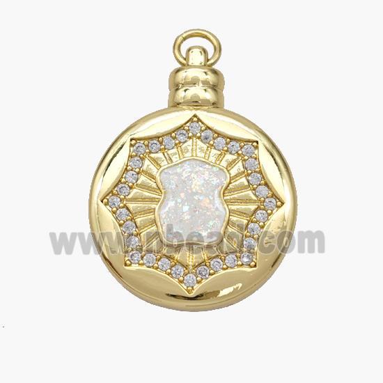 Copper Bear Pendant Pave Fire Opal Zirconia Circle 18K Gold Plated