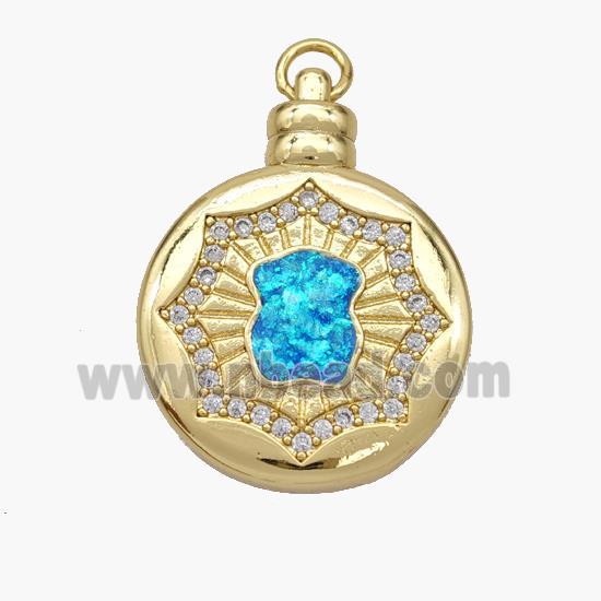 Copper Bear Pendant Pave Fire Opal Zirconia Circle 18K Gold Plated