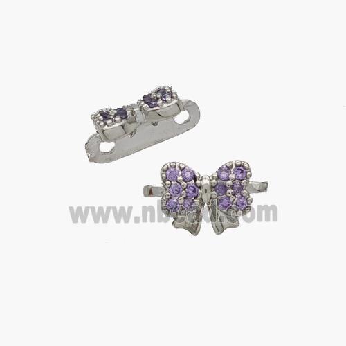 Copper Bowknot Spacer Connector Pave Zirconia 2holes Platinum Plated