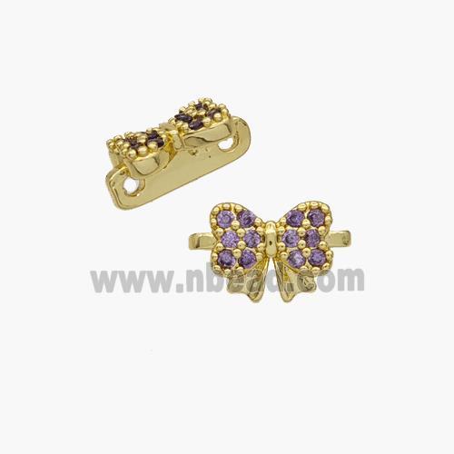 Copper Bowknot Spacer Connector Pave Zirconia 2holes Gold Plated