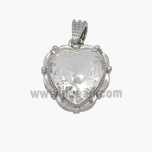 Copper Heart Pendant Pave Crystal Glass Platinum Plated