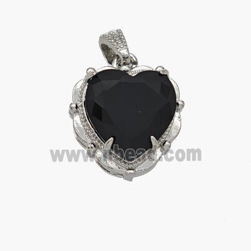 Copper Heart Pendant Pave Black Crystal Glass Platinum Plated