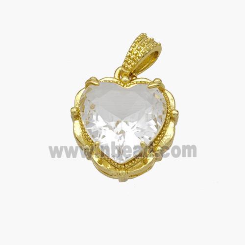 Copper Heart Pendant Pave Crystal Glass Gold Plated