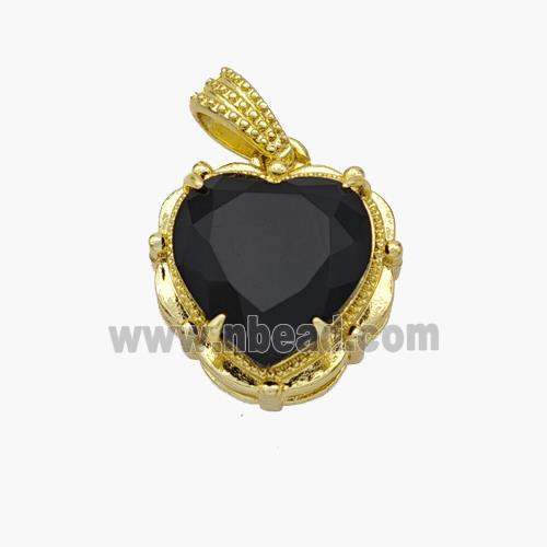 Copper Heart Pendant Pave Black Crystal Glass Gold Plated