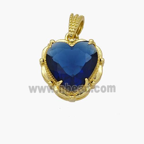 Copper Heart Pendant Pave Blue Crystal Glass Gold Plated