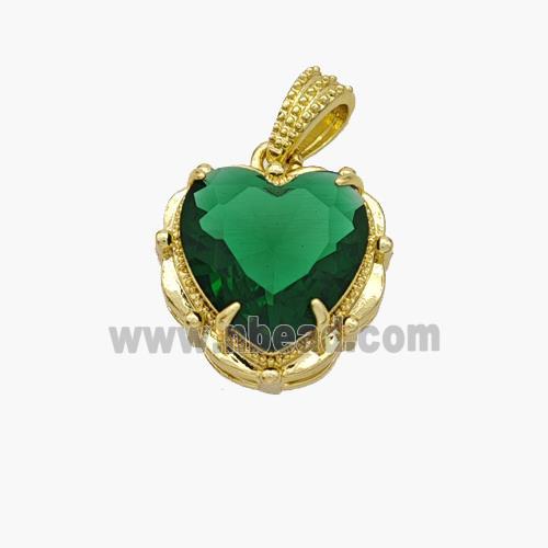 Copper Heart Pendant Pave Green Crystal Glass Gold Plated