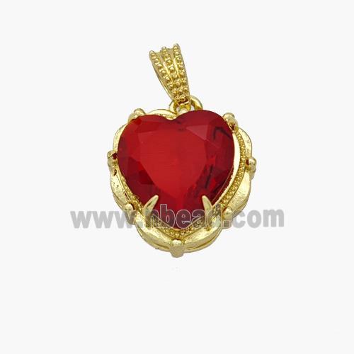 Copper Heart Pendant Pave Red Crystal Glass Gold Plated