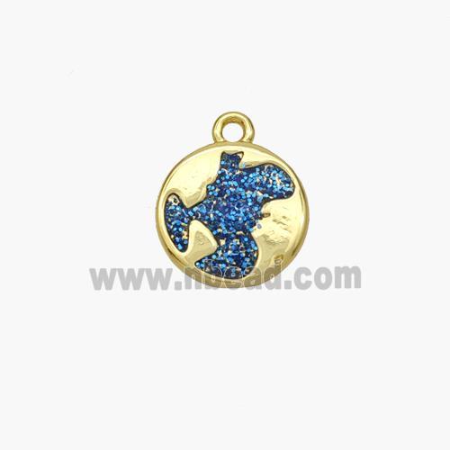 Copper Coin Pendant Pave Blue Acrylic Gold Plated