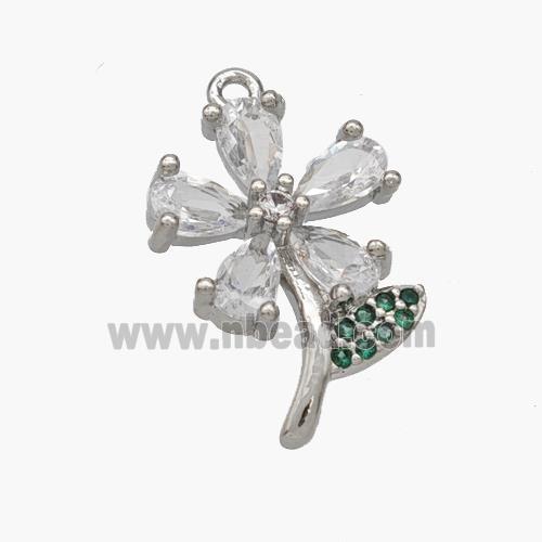 Copper Flower Pendant Pave Zirconia Platinum Plated