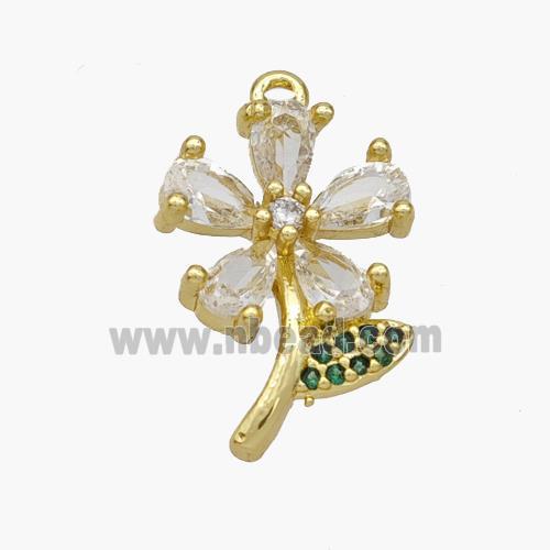 Copper Flower Pendant Pave Zirconia Gold Plated